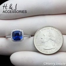 WOMEN 925 STERLING SILVER SQUARE BLUE CZ SILVER ENGAGEMENT RING ASR203