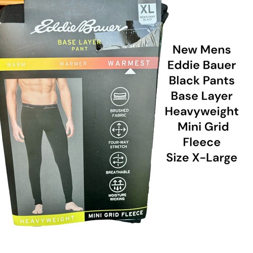 New Mens Eddie Bauer Black Pants XLarge Base Layer Heavyweight Mini