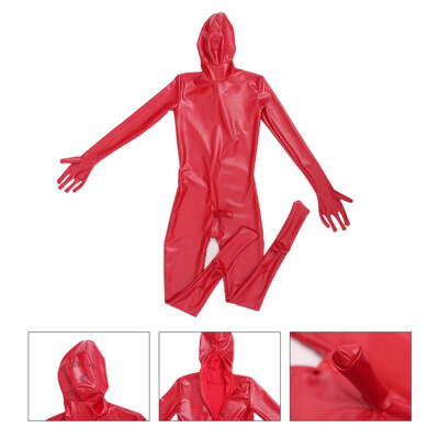 Full Cover Latex Ammonia Zentai Jumpsuit with Penis Sheath Hood Fetish  Catsuit