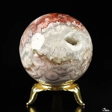 Gemstone 2.0" Red Crazy Lace Agate Hand Carved Crystal Ball/Sphere, Healing