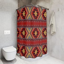 Southwestern Tribal Pattern Fabric Shower Curtain - Ethnic Bathroom Decor