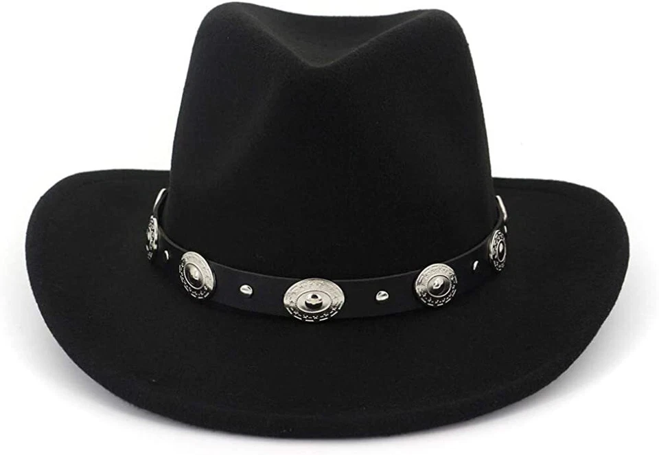 Western Cowboy, Cowgirl Hat, Silver Strap, Men Women Retro Wide Brim, Adjustable - Image 3 of 4