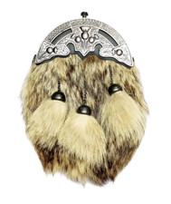 Antique Black Fox Fur Kilt Sporran with Genuine Leather Back