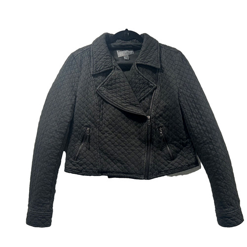 Anthropologie MARRAKECH Quilted Moto Jacket sz Small Dark Gray