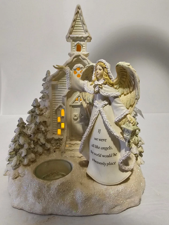 Yankee Candle Iluminado Iglesia y Ángel con Verso Sosteniendo Tealight Calentador de Tarta 10" Foto 3 de 4