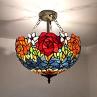 Tiffany Style Ceiling Lights Stained Glass Rose Flowers LED Bulbs 16"H*16"W*16"D