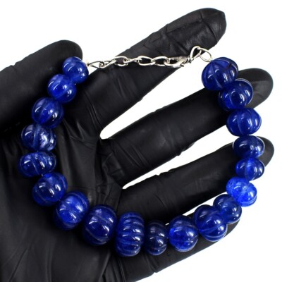 Exklusives 240,00 kt geschnitztes blaues Saphir Perlen wunderbares Armband RK 50 E697