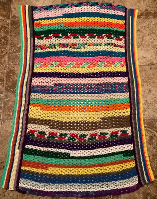 HANDMADE GRANNY CROCHET LAP BLANKET ( 38  x 58  ) MULTI-TONE