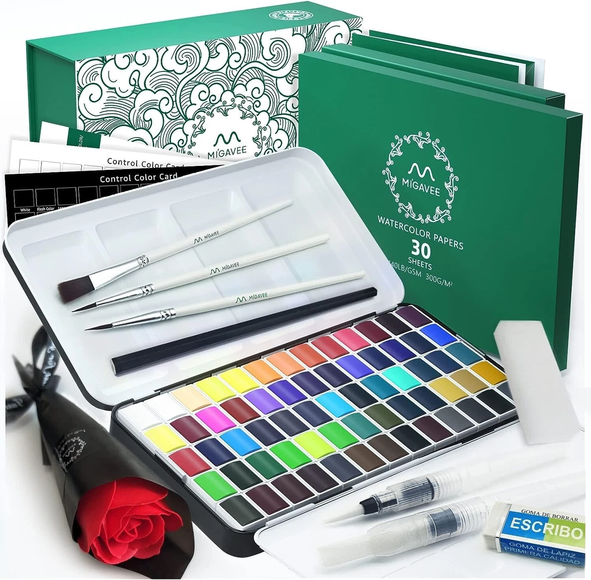 Migavee Art 105 Piece Professional Watercolor Paint Set 60 Colors, Professional Watercolor Paint