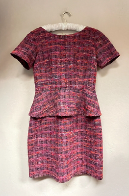 Trina Turk Women's Size 6 Check Purple Back Zip Sheath Peplum Dress Lined  Tweed | eBay