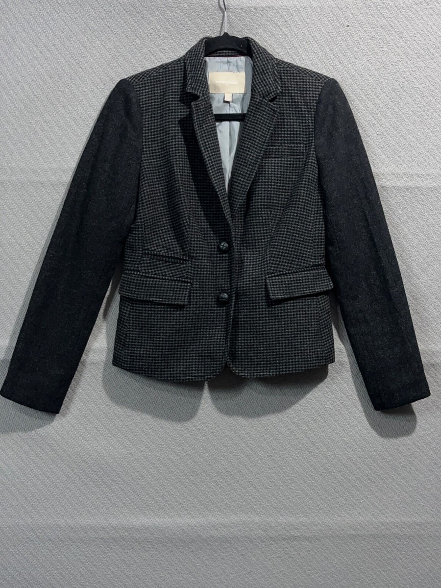 Banana Republic Blazer Womens 4 Gray Wool Blend Houndstooth Jacket