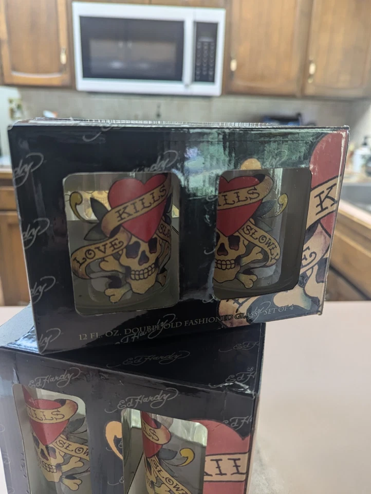 ED HARDY дизайнер черепа очки набор из 8 Hi мяч и двойной старомодный - Изображение 3 из 4