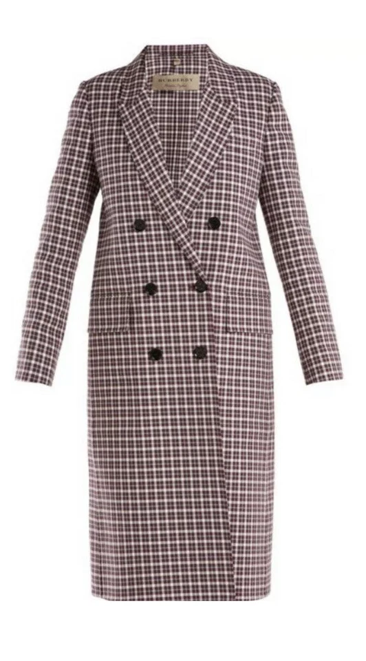 BURBERRY Parwoodul Plaid Trench Double Breasted Coat Check Burgundy Sz US 6 NEW
