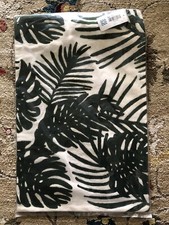 Dark Green Embroidered Palm Fronds on Natural White Cotton MERCANA Pillow Cover