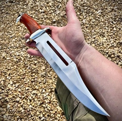AB CUTLERY CUSTOM HANDMADE STEEL D2 RAMBO KNIFE HANDLE BY BRASS CLIP AND WOOD