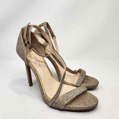 Jessica Simpson Gold Glitter Stiletto Ankle Strap Heels Size 10 M Open Toe 