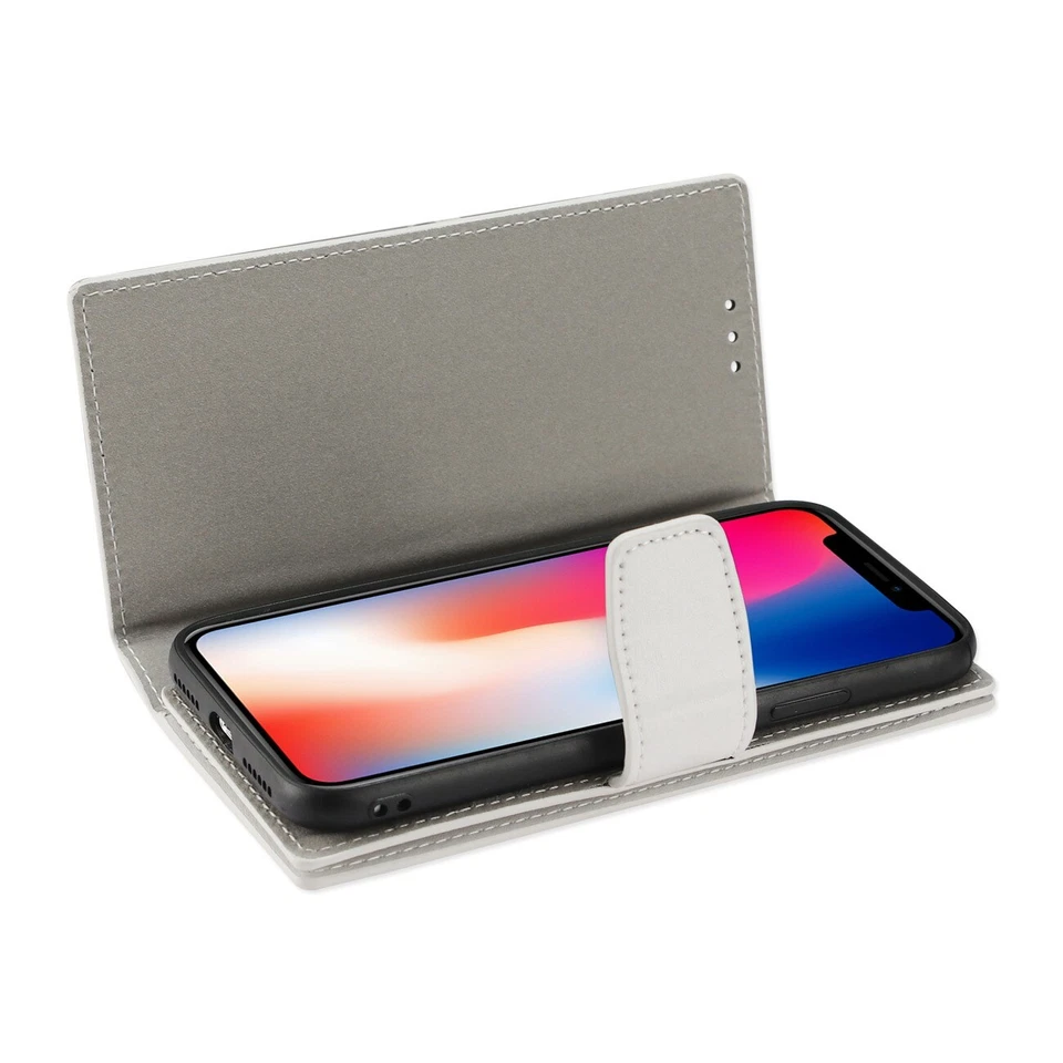 Funda tipo billetera de cuero para iPhone X con protección para tarjeta RFID cierre magnético marfil Foto 2 de 4