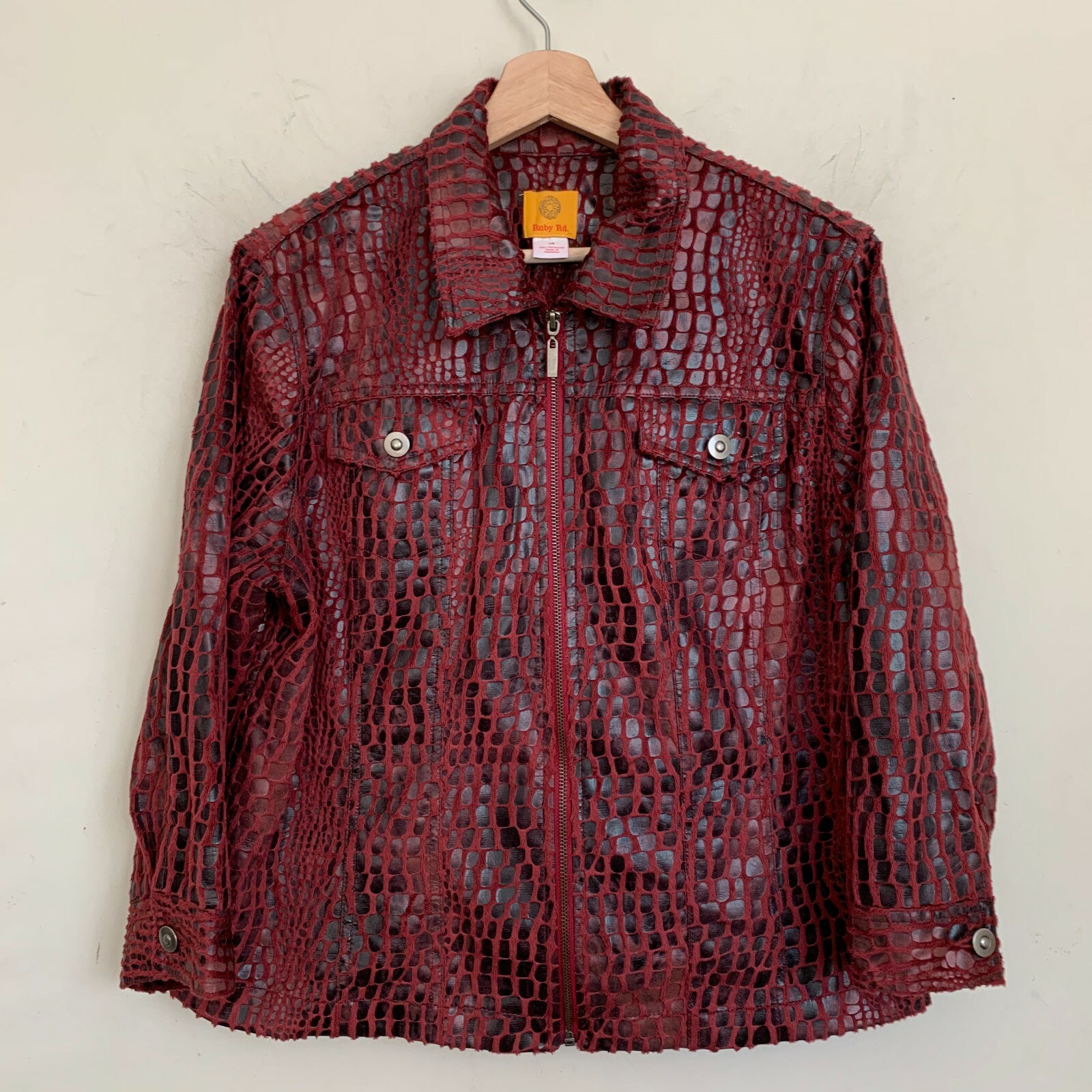 Ruby Rd. Jacket Burgundy Croc Print Collared Zip … - image 1