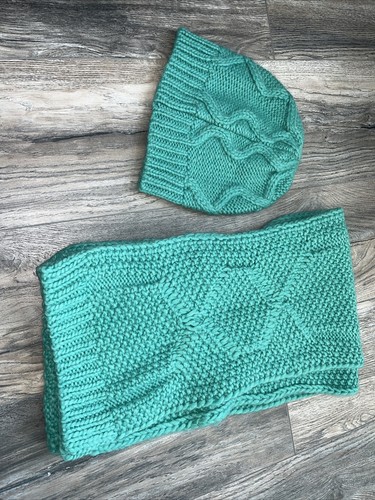 J.CREW Cable knit hat Beanie Light Teal Wool blend Scarf Shawl Cover New Sweater - Picture 7 of 17