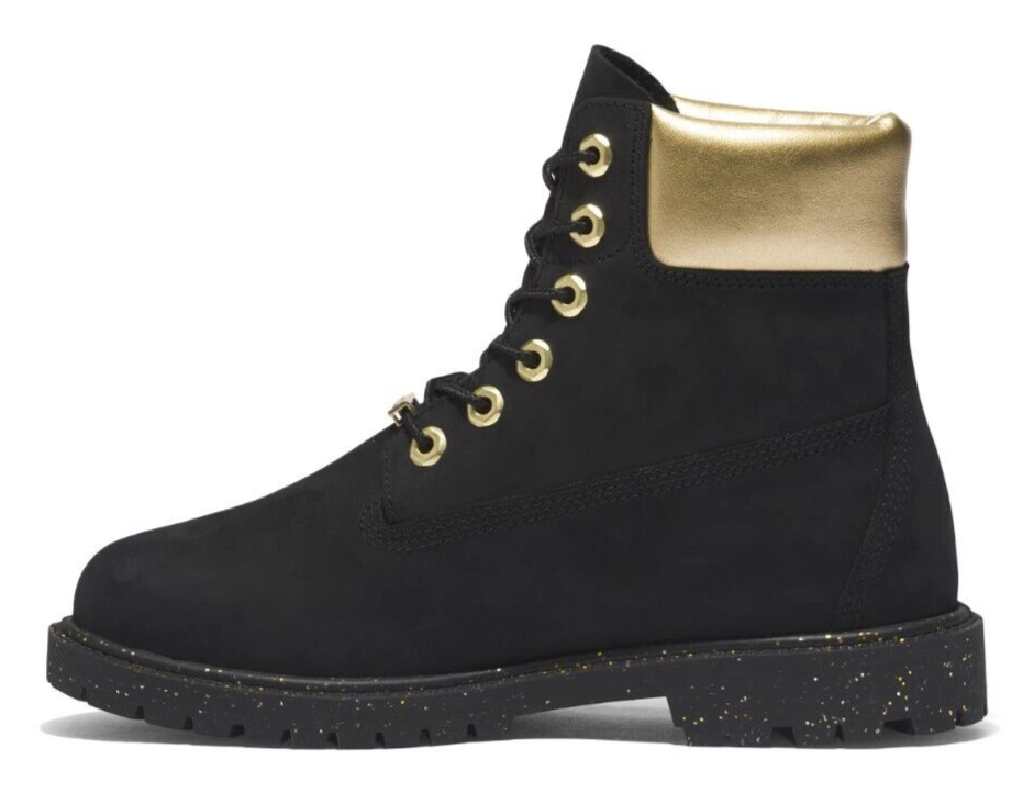 Timberland Heritage Women's Inch Waterproof Leather Boots Black Gold Size 