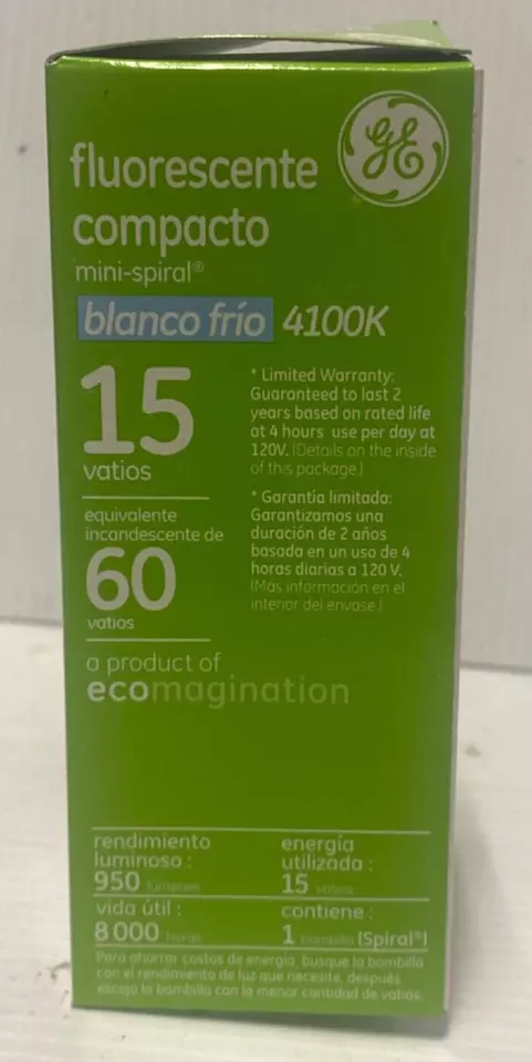 NEW- GE Compact Fluorescent Mini Spiral 15w Light Bulbs Cool White (FC212-3Q2126 - Image 2 of 3