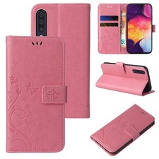 Handy Tasche für Samsung Galaxy A50 / A51 Handyhülle Blumen Cover 9H Displayglas