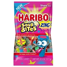 HARIBO Gummi Candy, Z!NG Sour Bites, 4.5 oz Bag (Pack of 12)