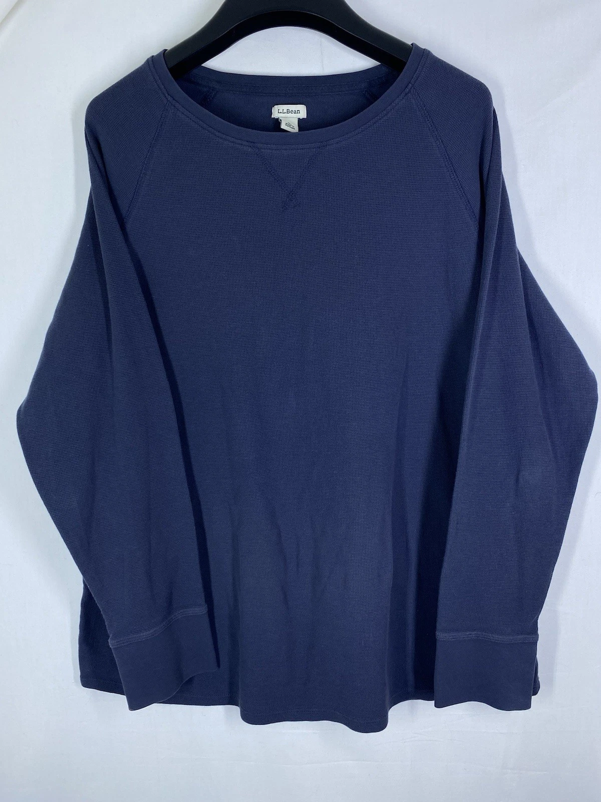 LL Bean Shirt Mens Large Blue Crew Neck Base Thermal Long Sleeve Sport Pullover