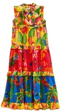 Farm Rio Floral Tiered Maxi Dress Multicolour Tier BeadedSize S-M