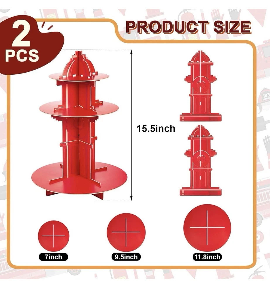 Decoración de Fiesta de Bombero, Boca de Incendio Cupcakes Soporte y Lámina Globos de Fuego, NUEVO Foto 3 de 4