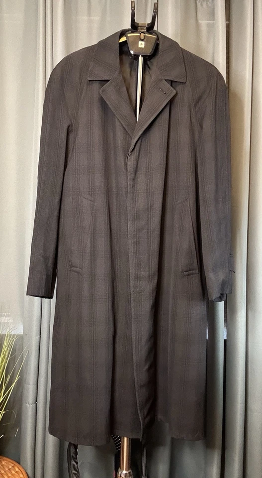 Vintage WINDOW PLAID 60s Wool Trench Coat Alligator Special See Photo For Meas - Image 2 of 4