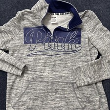 PINK Victoria's Secret Sweatshirt Womens XS Gray Script Logo 1/4 Zip Pullover