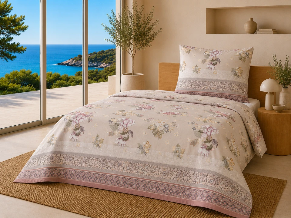 Bassetti BETTWÄSCHE SET HANAMI 41 Rose SATIN 135x200 + 80x80 Kissen BEZUG beige - Bild 1 von 1
