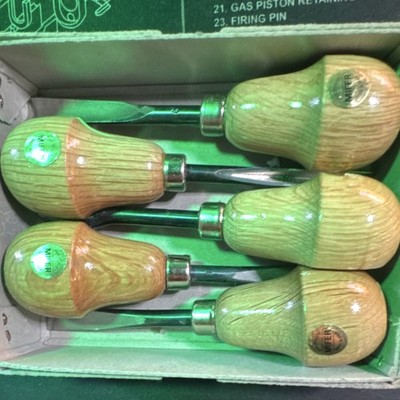 Vintage Mifer Wood Handle Chisel Set 5 Piece Collectible Woodworking 