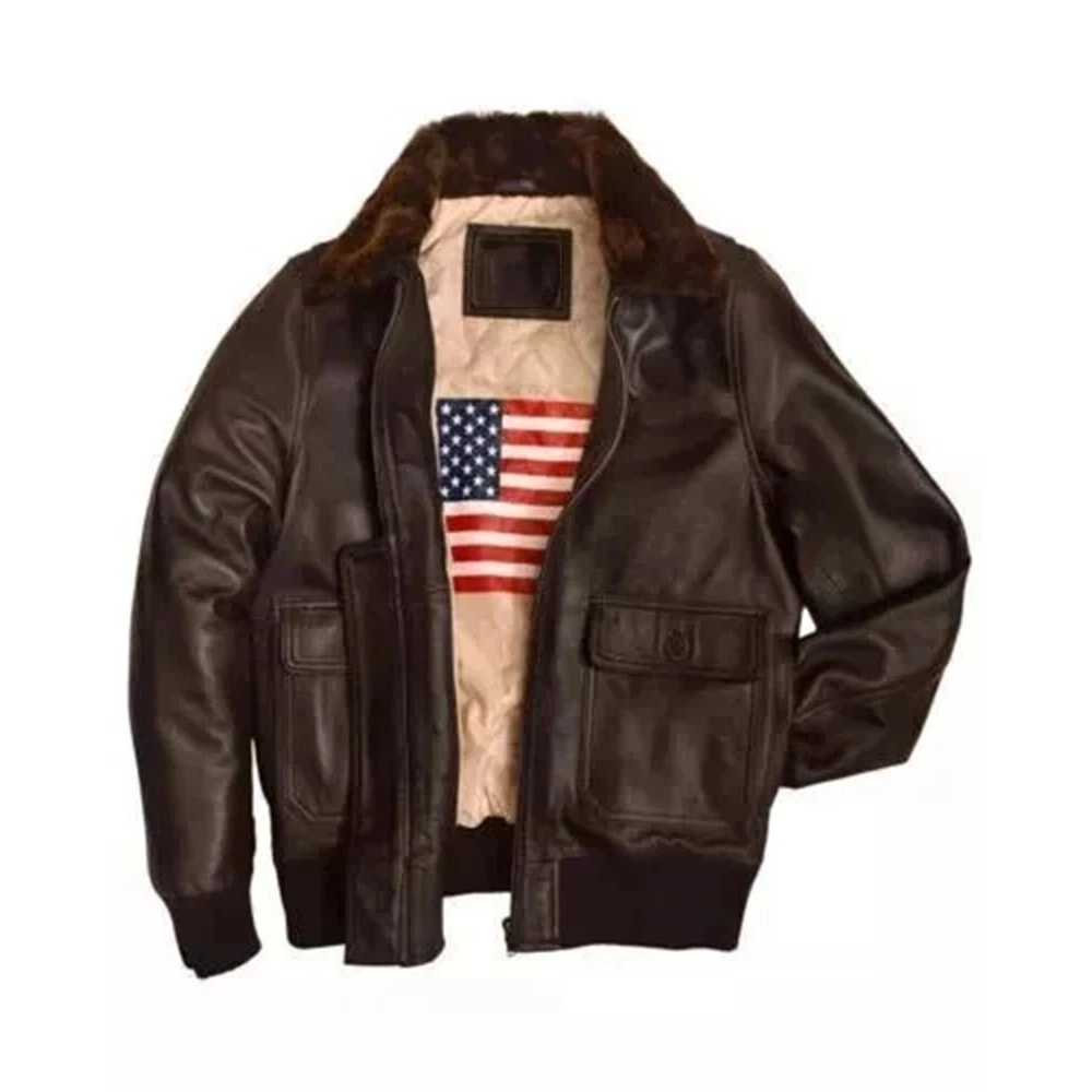 Men A2 Aviator Air Force Navy G-1 Real Leather Flight Bomber Jacket Brown Iconic