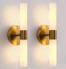 Wall Sconces Set of Two, Brass Gold Bathroom Sconces Wall Lighting with White.
