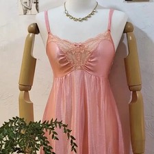 Elegant Pink Silk Long Slip Dress with Lace Details
