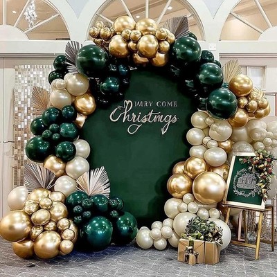 Guirnalda De Globos Verde Esmeralda Blanco Y Marfil Para Aniversario Pro
