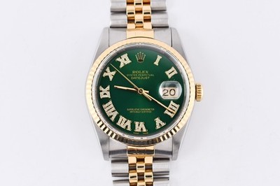 Rolex Datejust 16233 Yellow Gold Bezel Custom Roman Diamonds Dial 36mm