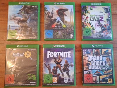 Xbox Konvolut 6x Xbox One Spielepaket Fortnite, GTA, ARK, Monster Hunter