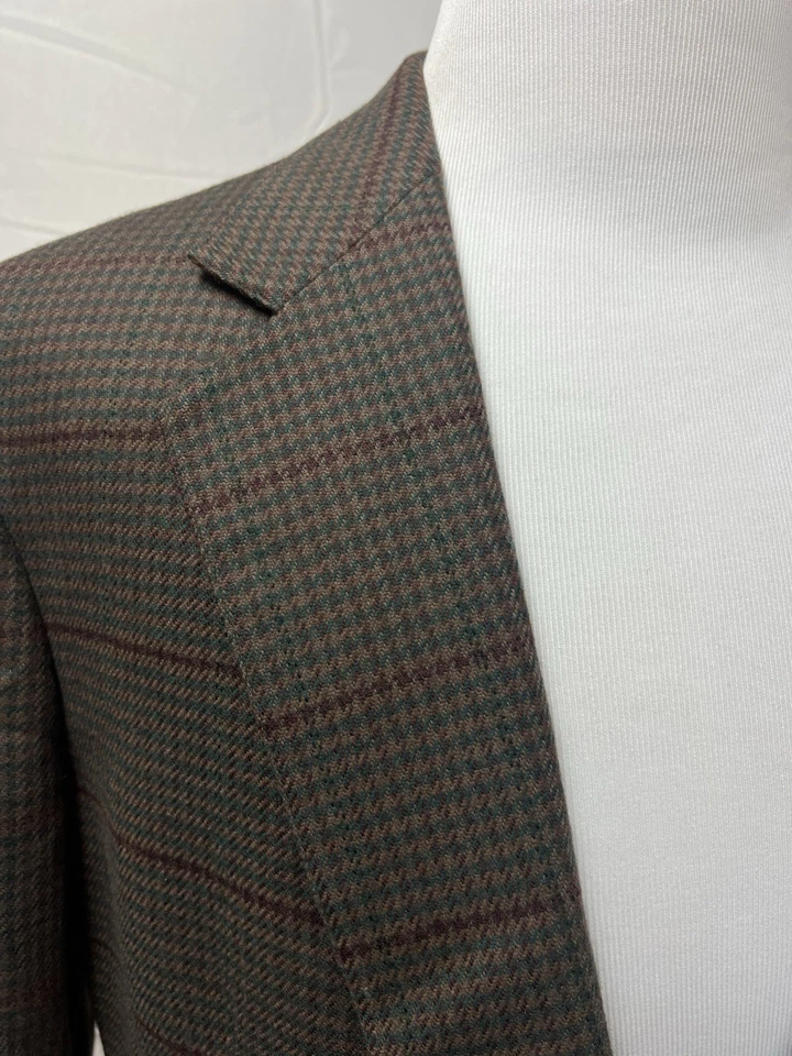 Chaqueta Blazer Abrigo Deportivo Vintage Bill Blass Para Hombre 42R Marrón Verde Tweed a Cuadros Foto 2 de 4