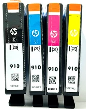 New Genuine HP 910 Black Cyan Magenta Yellow 4PK Ink Cartridges In Date