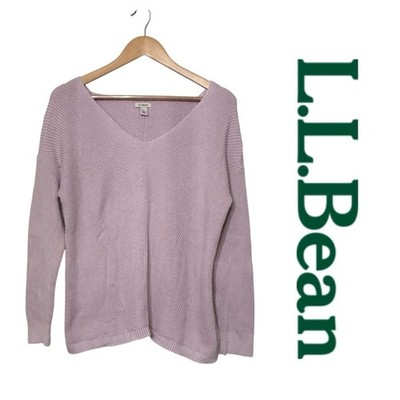 L.L. Bean Cotton Shaker Stitch V-Neck Sweater Pale Pink Women's Medium Petite