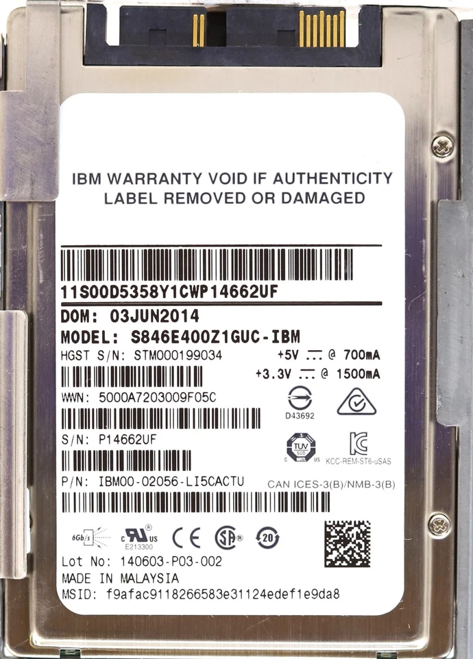 IBM S846E400Z1GUC-IBM 400GB 1.8" 6Gb/s SAS Flash SSD W/Caddy Tray P/N: 98Y4524 - Image 4 of 4