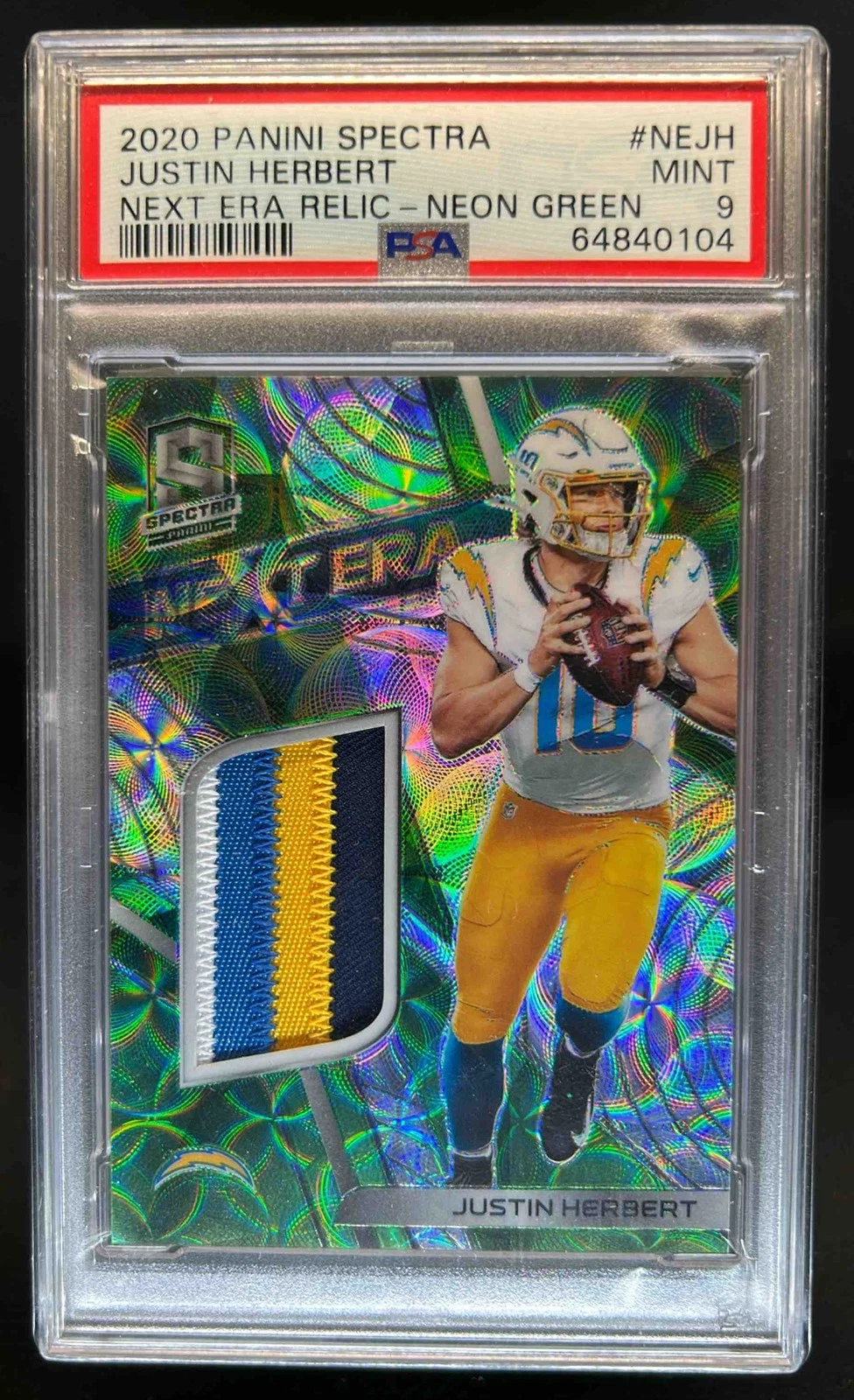 Justin Herbert Panini Spectra Next ERA Relics #NEJH Neon Green