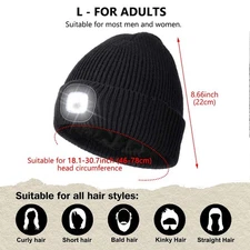 Unisex Warm Winter Knit Beanie Hat with LED Light USB Rechargeable Headlamp Cap