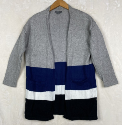 & Merci Cardigan Sweater Womens Small Striped Pockets Open Front Heavy Office