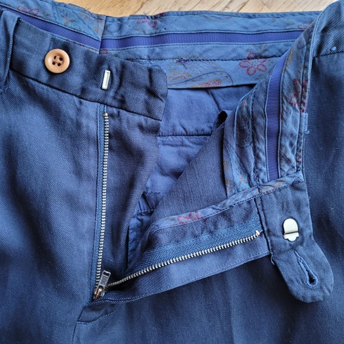 Tommy Bahama Pants Men's size 35 Blue Linen Blend Chino Lightweight Flat Front - Foto 5 di 15