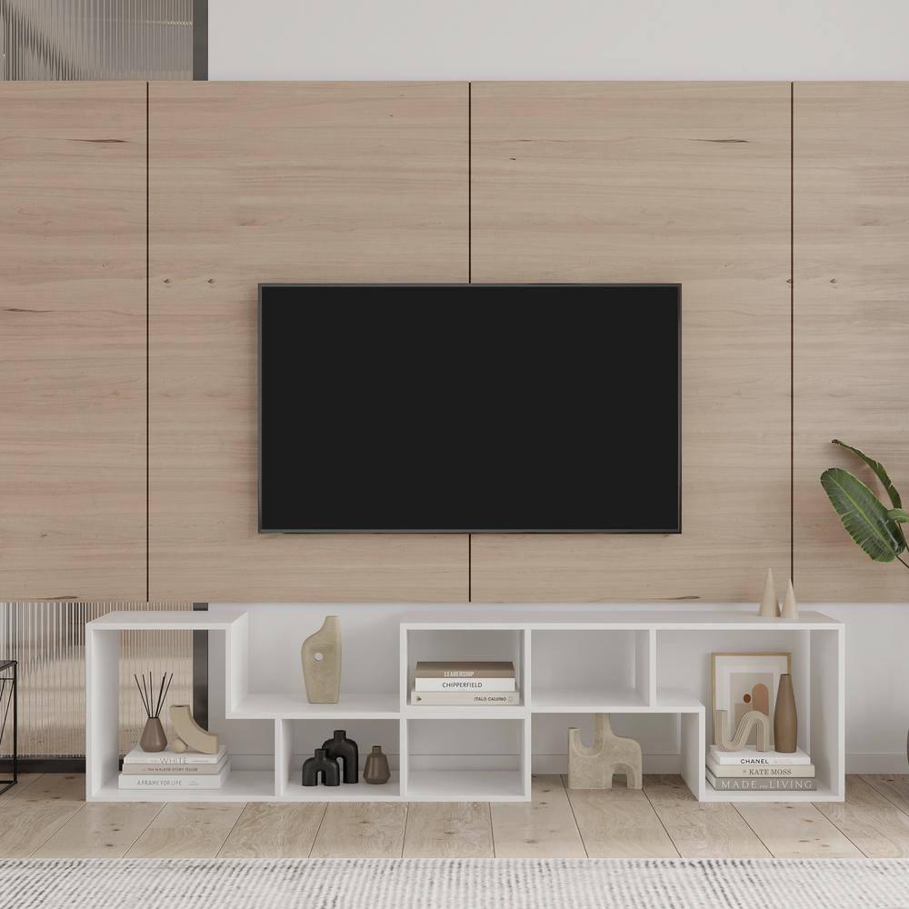 Miscool TV Stand/Bookshelf 41.34" Double L-Shaped Particle Board White Furniture