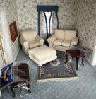 New Old Stock Dollhouse Living Room Set 1:12 Loveseat Armchair Coffee Table